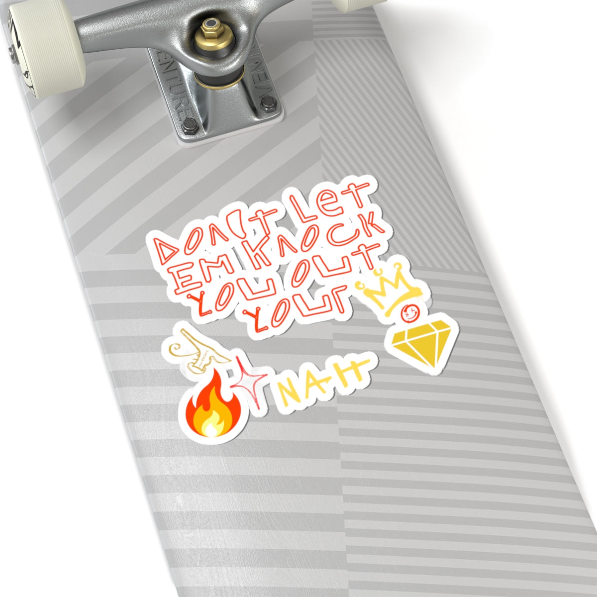 Kiss-Cut Sticker Sheet — “Don’t Let ’Em Knock You Out Your Crown ” Motivational Vinyl Stickers (Flame, Crown, Diamond, Nah)