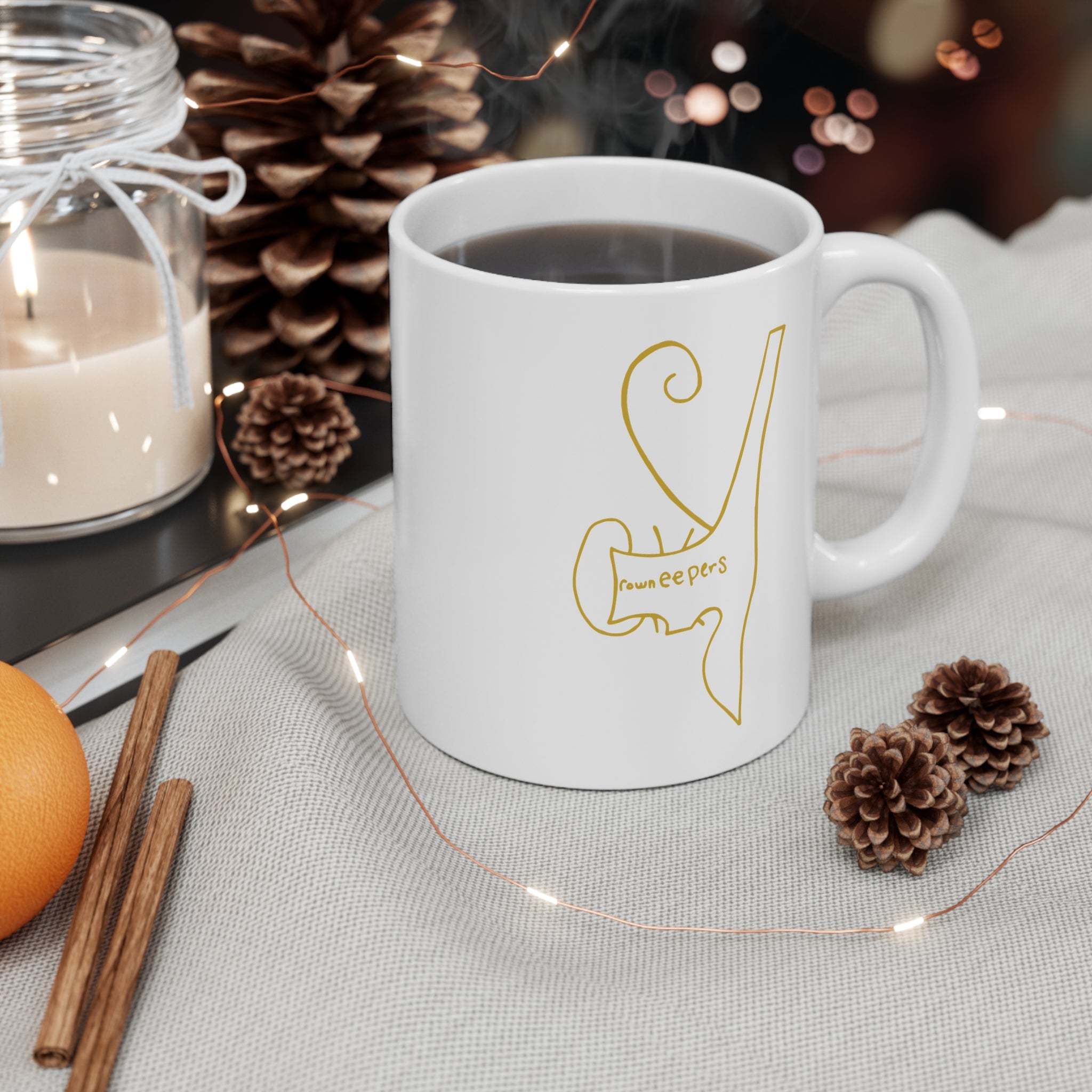 "Crown Keepers" Handwritten Font Gold Minimalist Coffee Mug "We Keep the Crown"